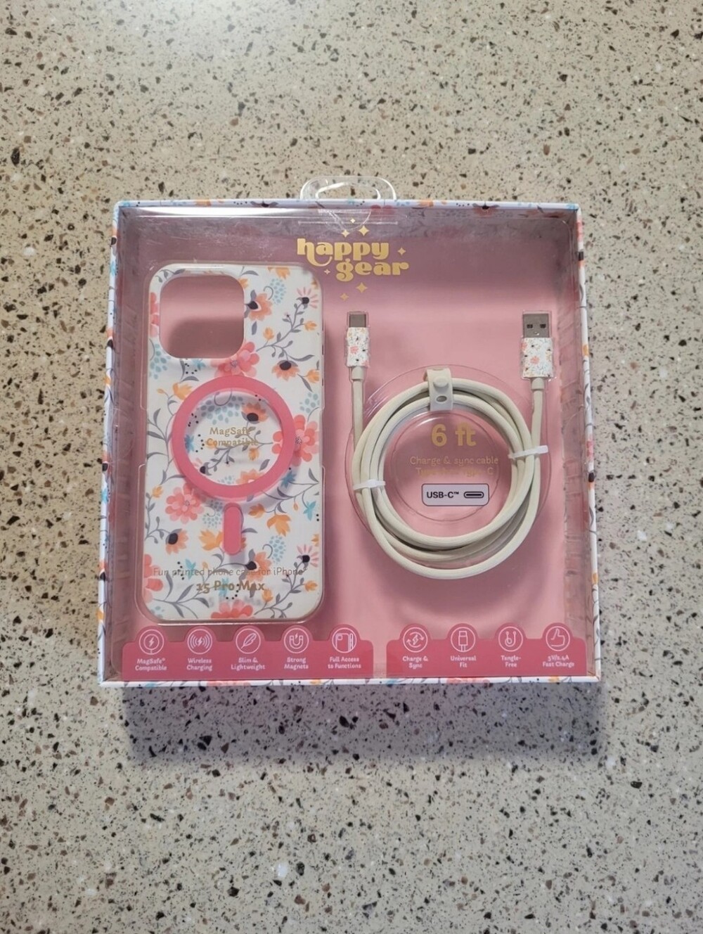 Happy Gear iPhone 15 Pro Max Magsafe Case & Charge Sync Cable Flowers Floral